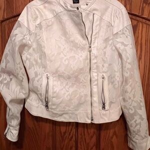 Rebel Wilson for Torrid White Floral Lace Vegan Leather Moto Jacket